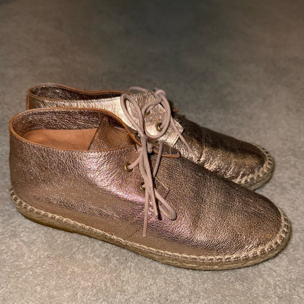 Robert Clergerie Eloise Espadrille Booties. Metallic Leather. Sz 37/US 7